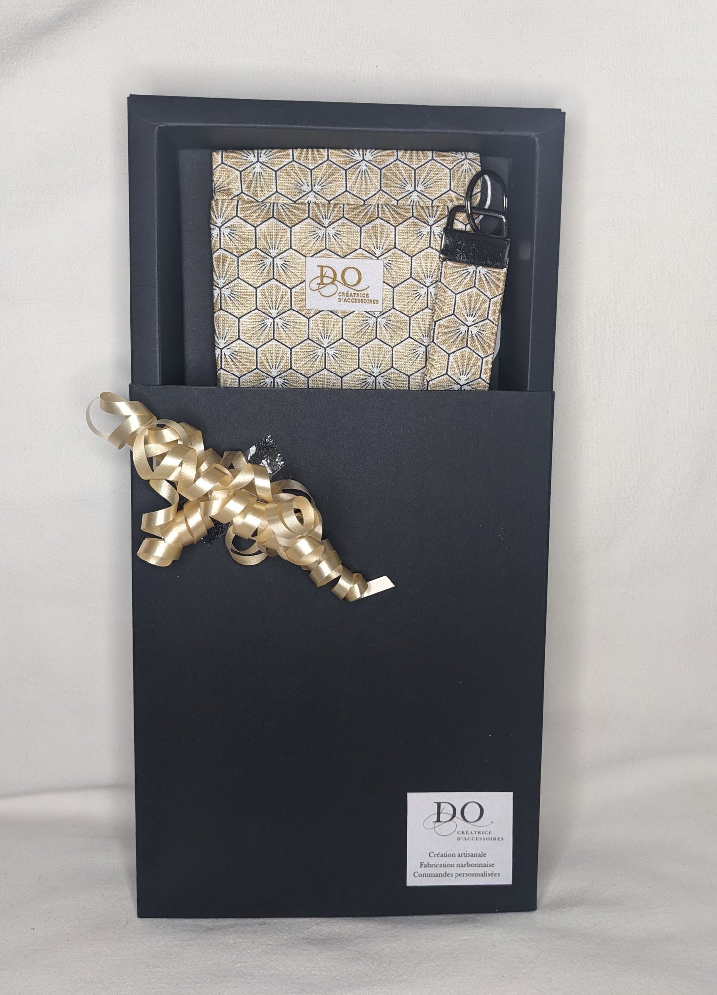 Coffret cadeaux losanges dorés : Etui à lunettes + porte clés