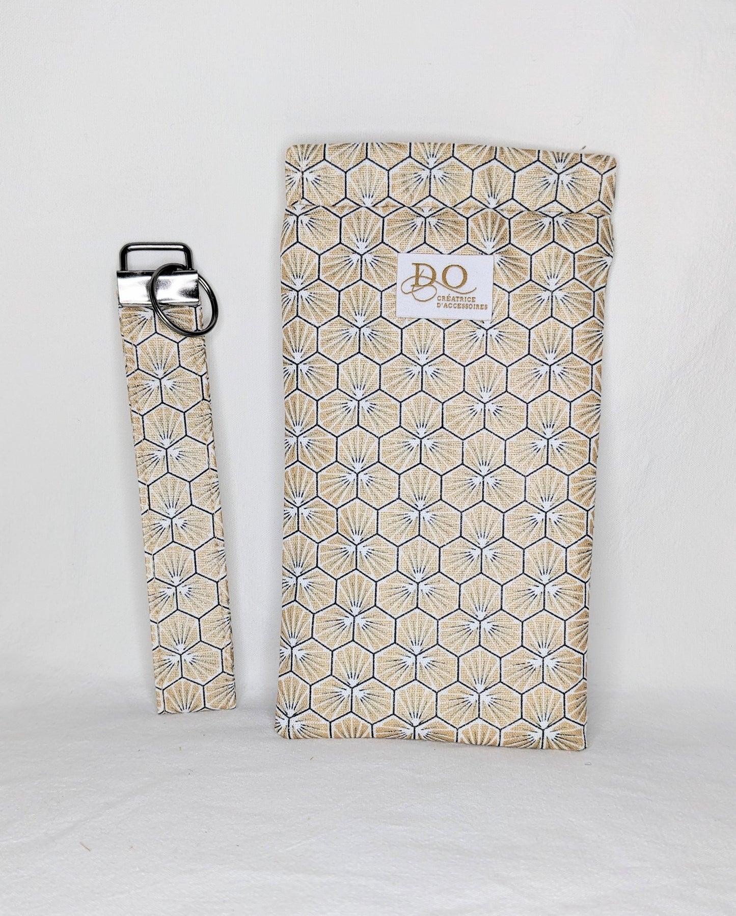 Coffret cadeaux losanges dorés : Etui à lunettes + porte clés