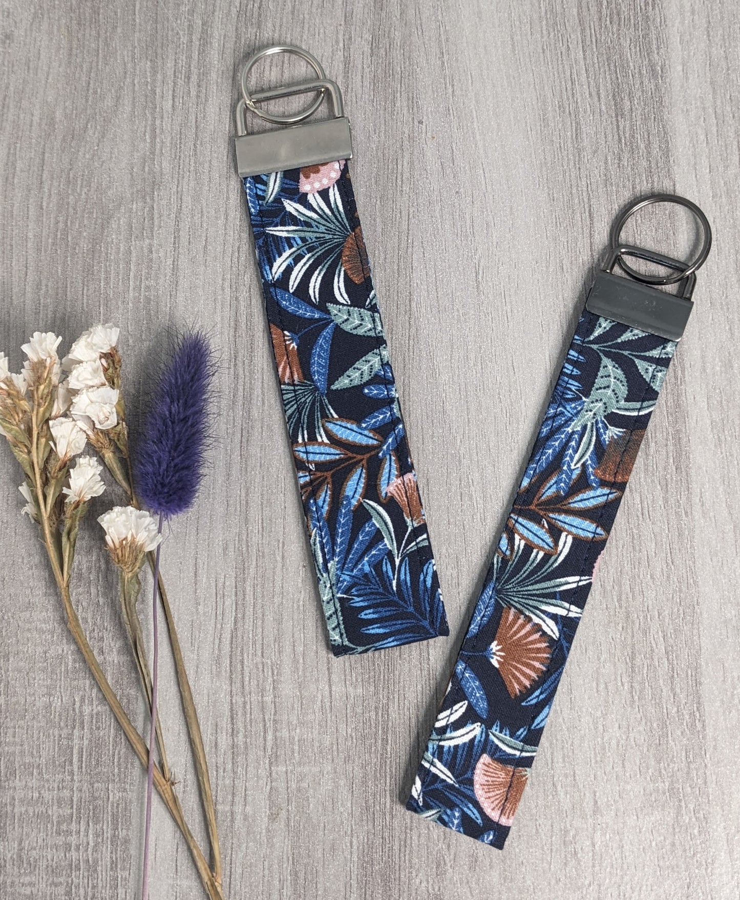 Porte-clés dragonne - Bleu floral