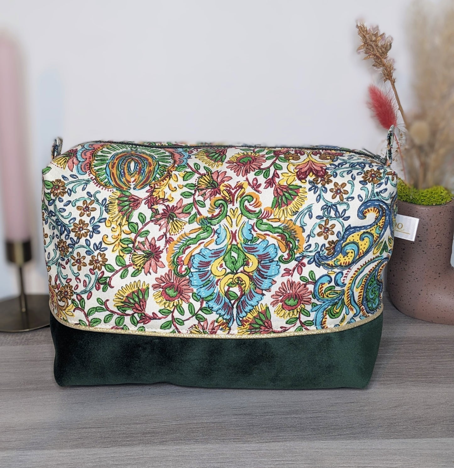 Trousse de toilette Flower/ velours vert