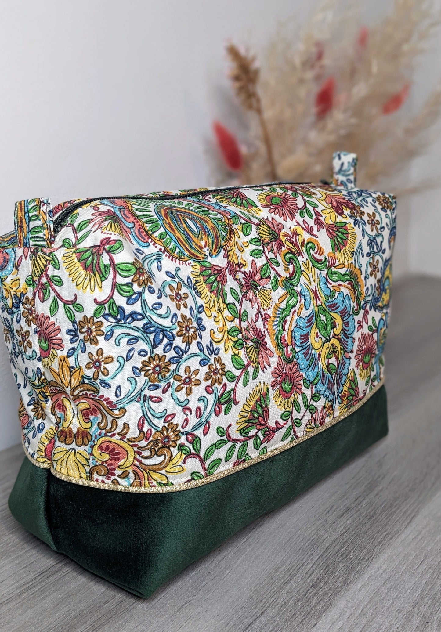 Trousse de toilette Flower/ velours vert