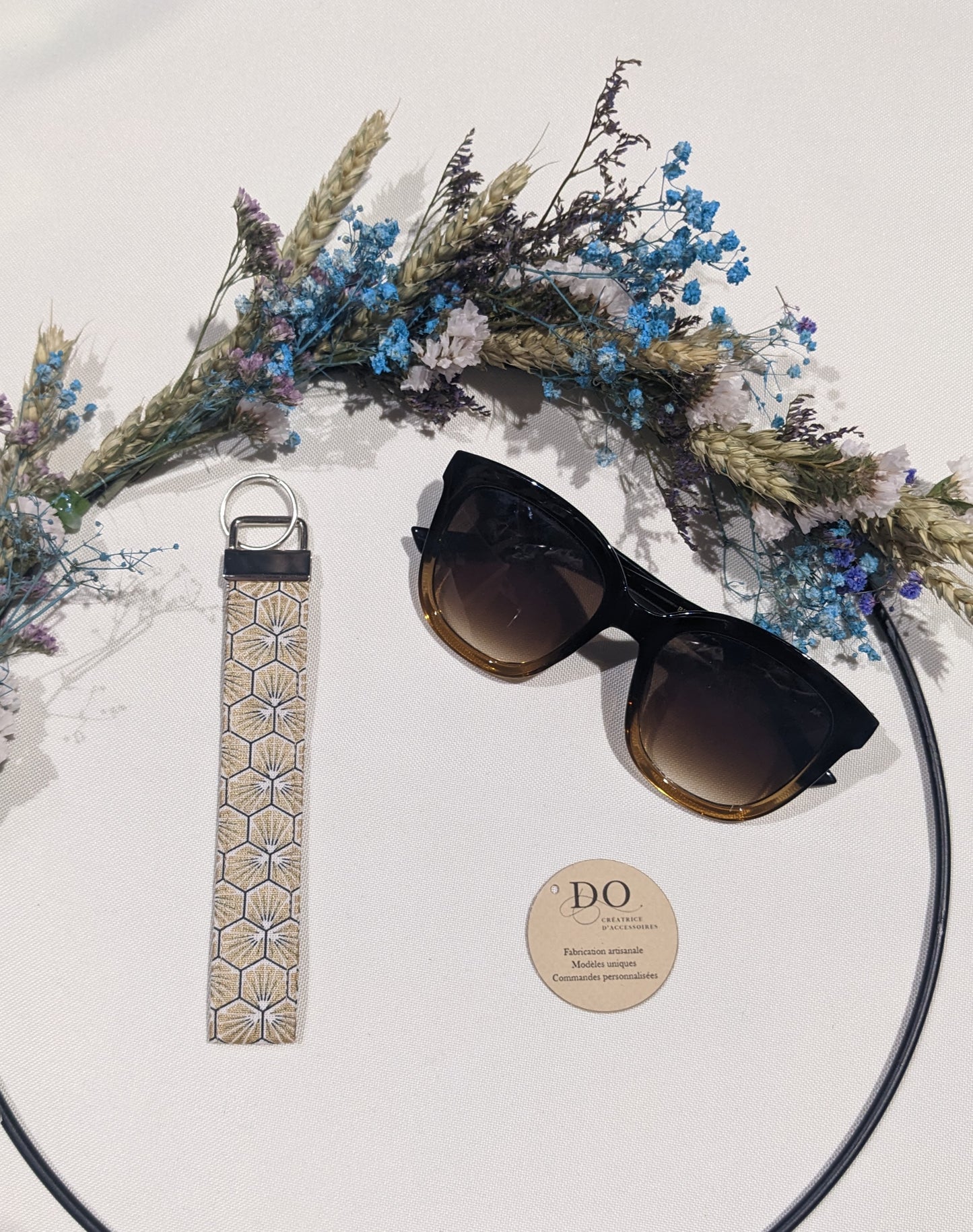 Coffret cadeaux losanges dorés : Etui à lunettes + porte clés