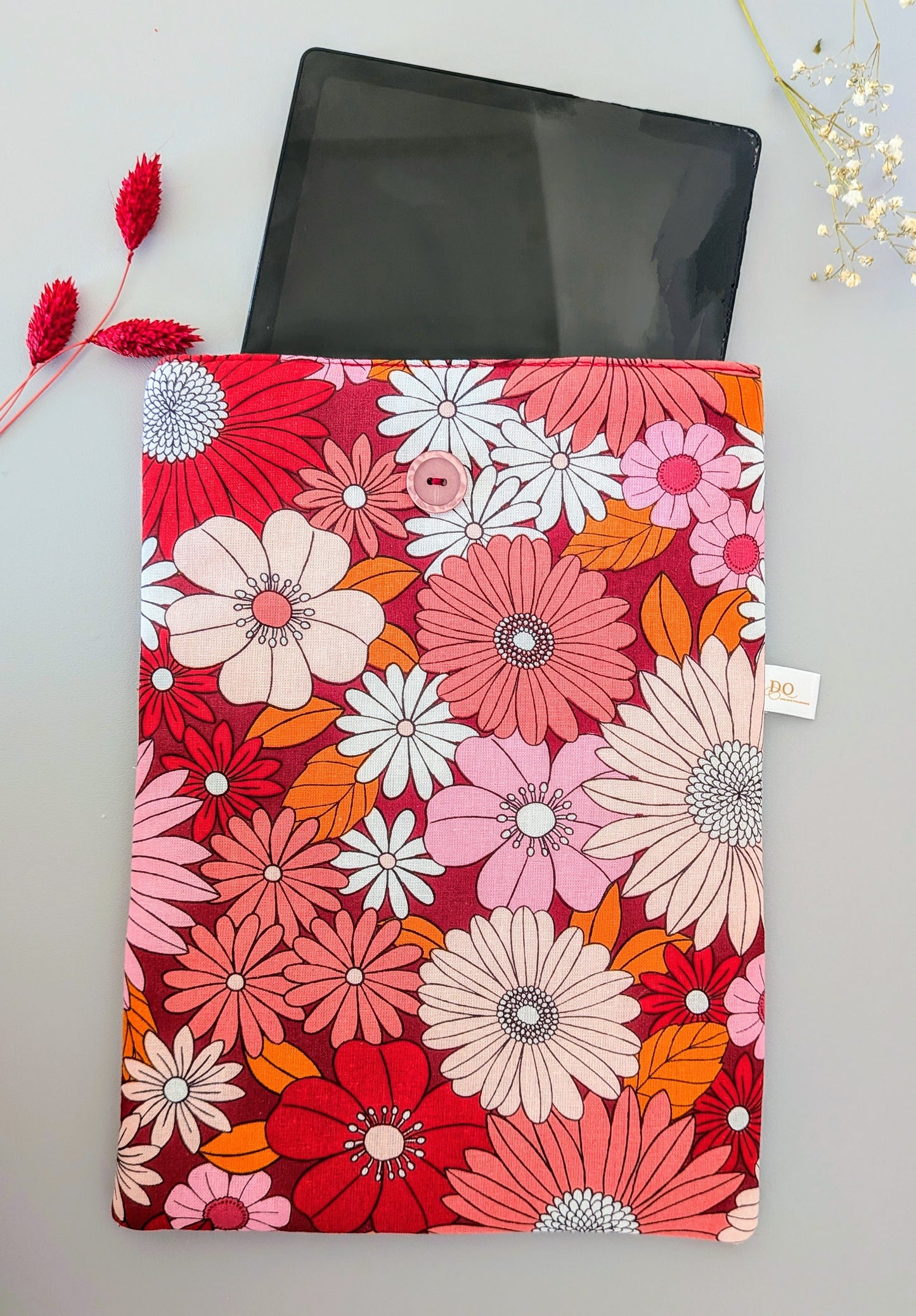Housse tablette ou protège-livre grand format - modèle fleuri rétro