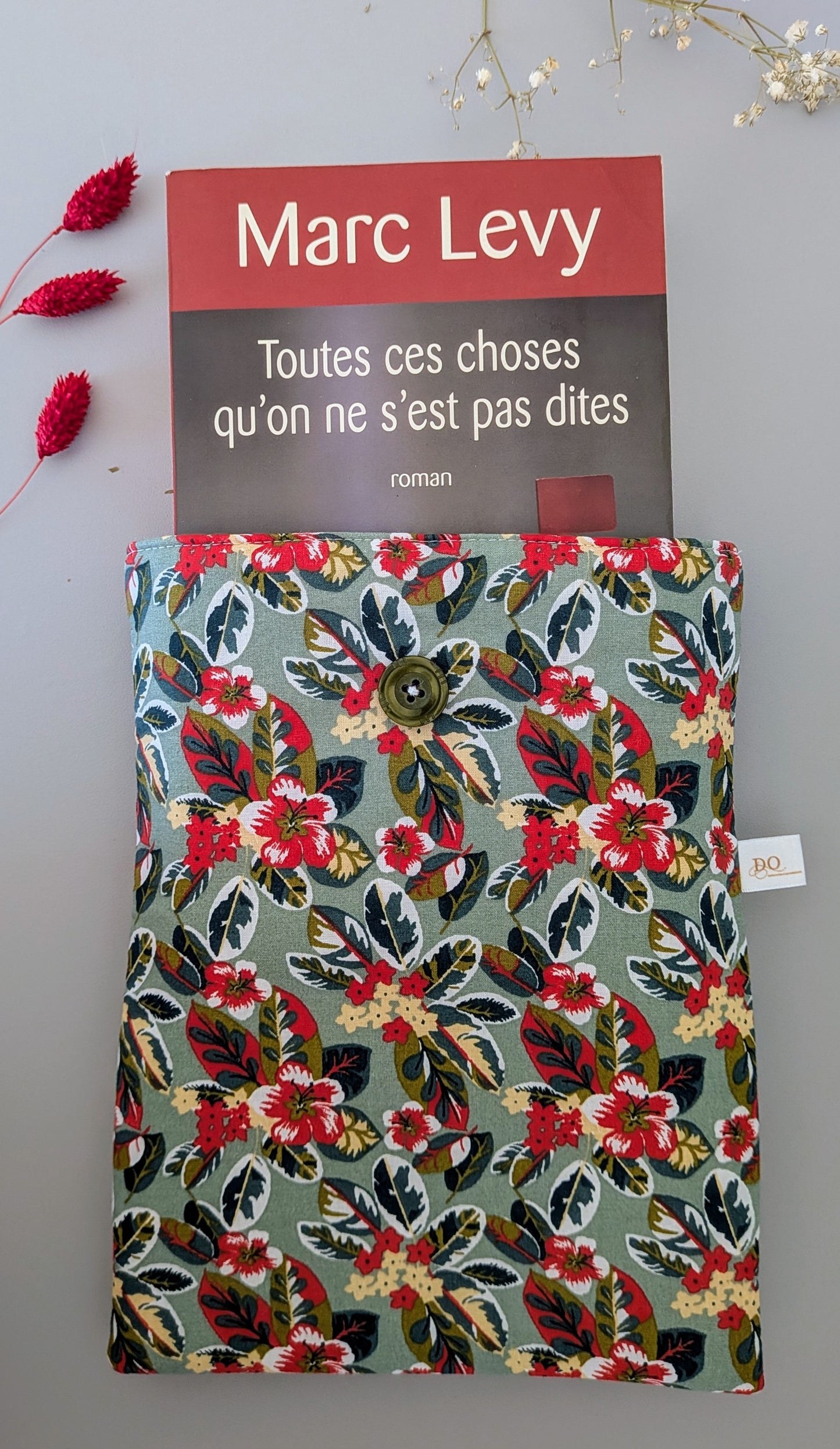 Housse tablette ou protège-livre grand format - modèle feuillage vintage