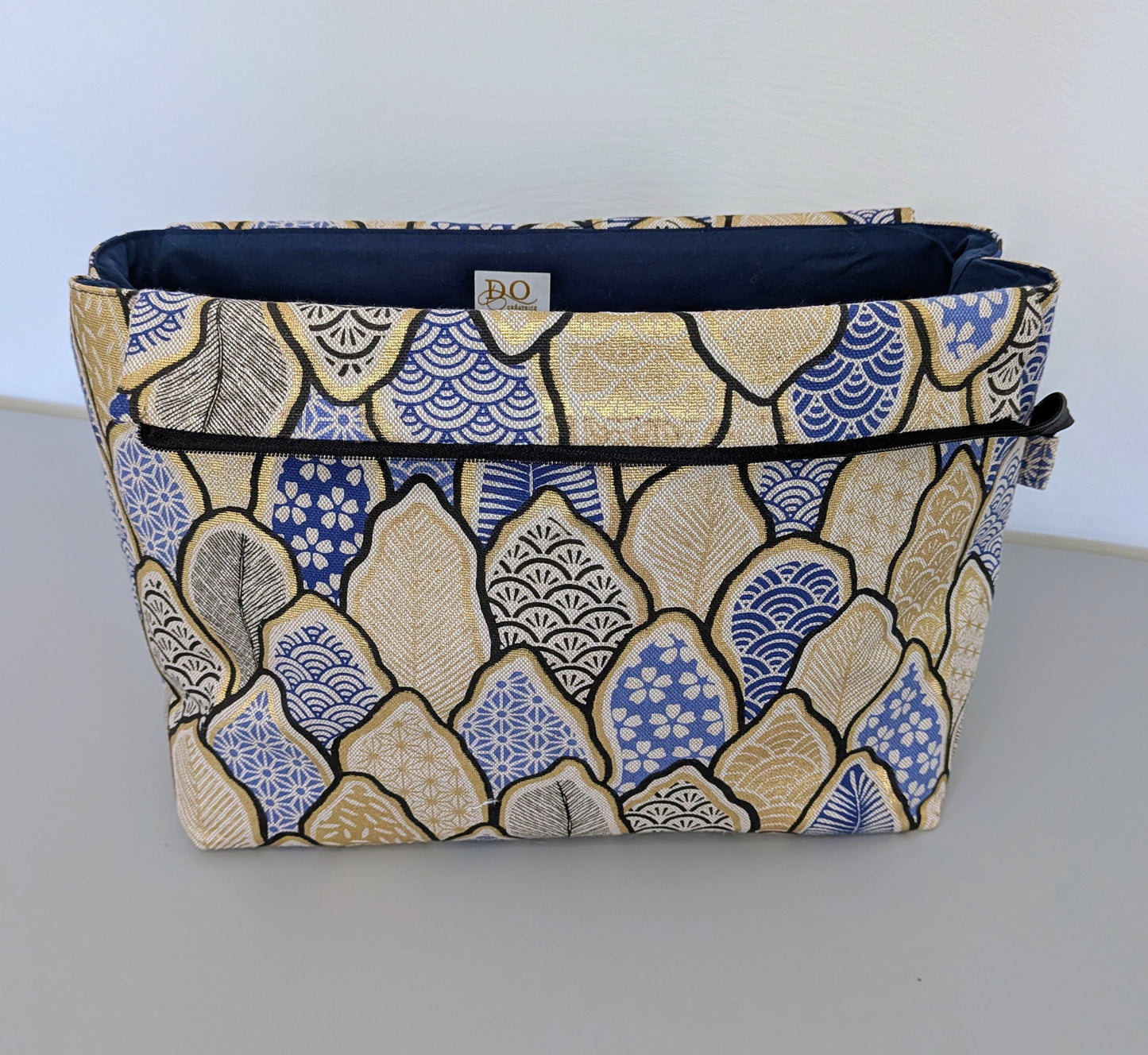 Trousse de toilette grand format – bleu/doré floral - pratique, spacieuse et artisanale