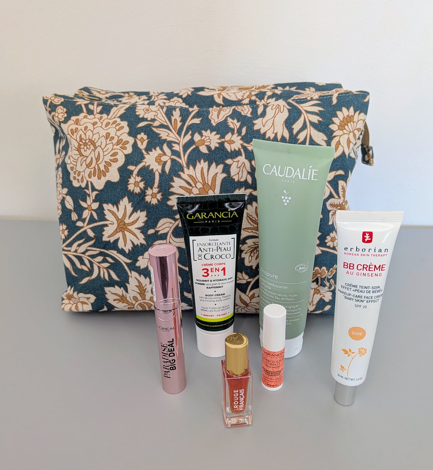 Trousse de toilette grand format – vert floral - pratique, spacieuse et artisanale