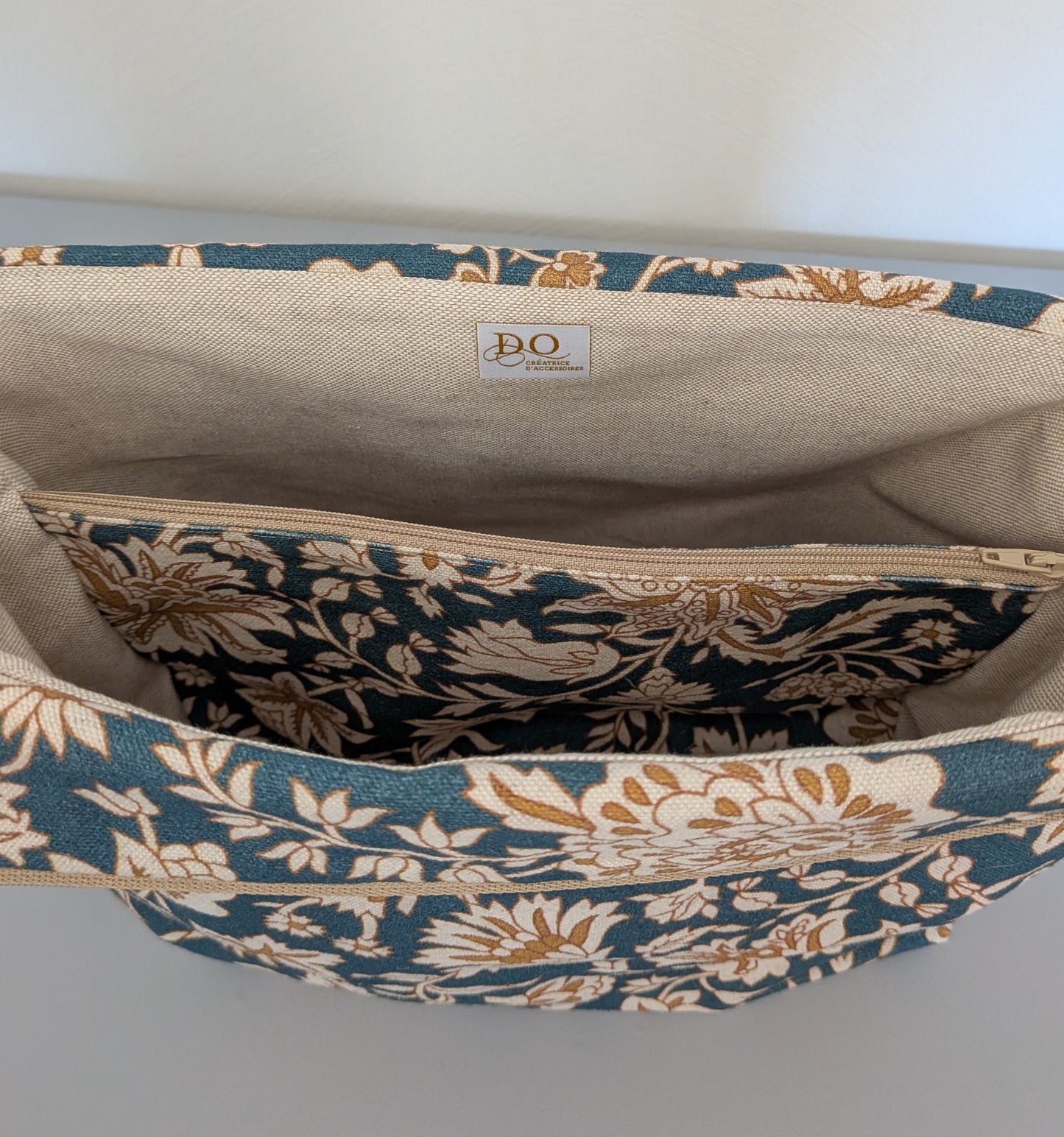 Trousse de toilette grand format – vert floral - pratique, spacieuse et artisanale