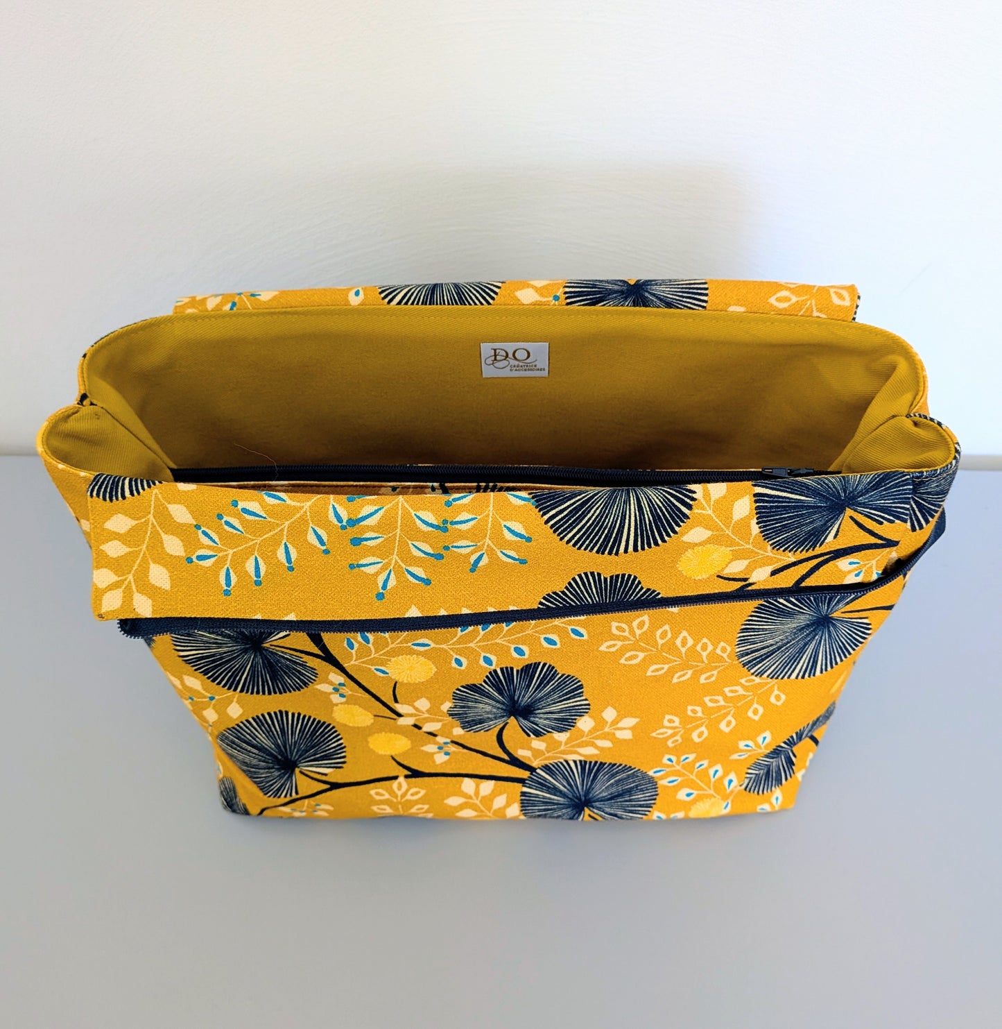 Trousse de toilette grand format – Jaune floral - pratique, spacieuse et artisanale